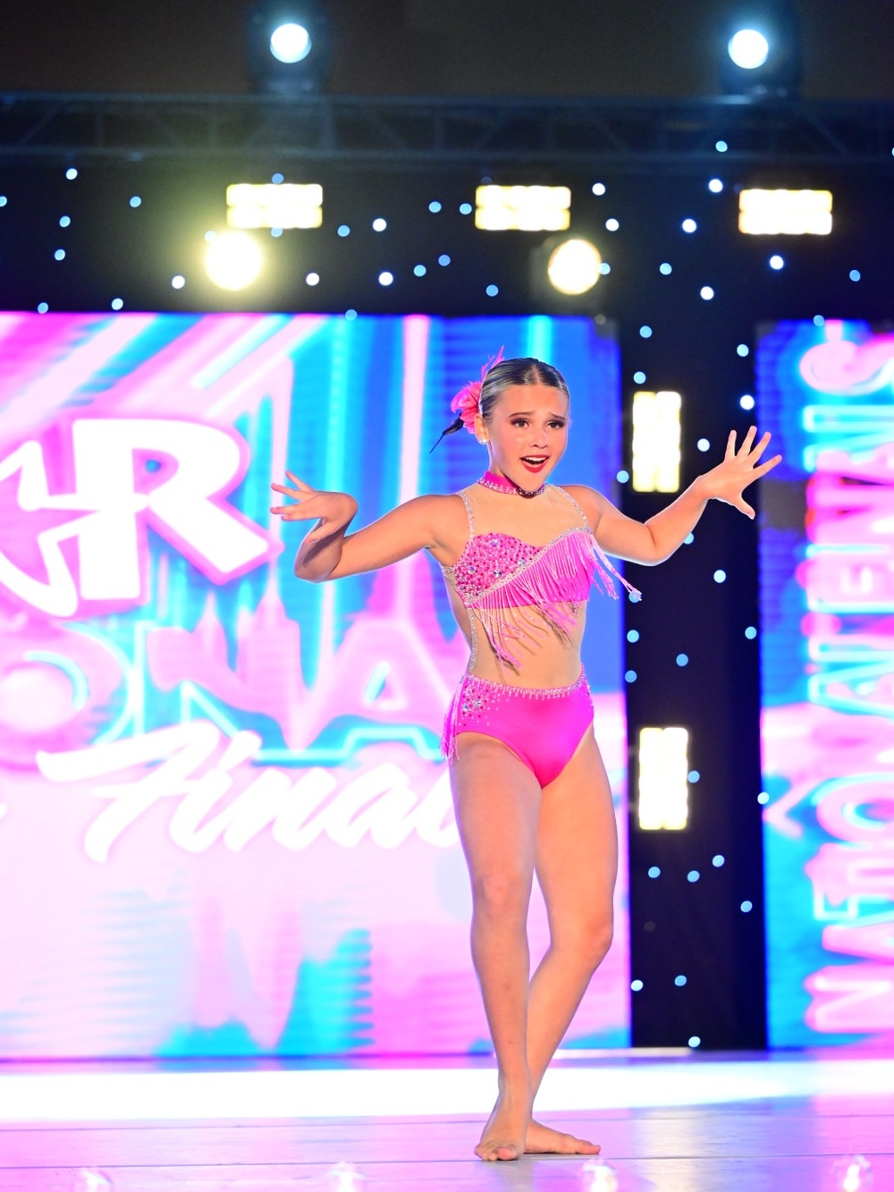 Gorgeous Custom Hot Pink Rhinestone Fringe Dance Costume Leotard